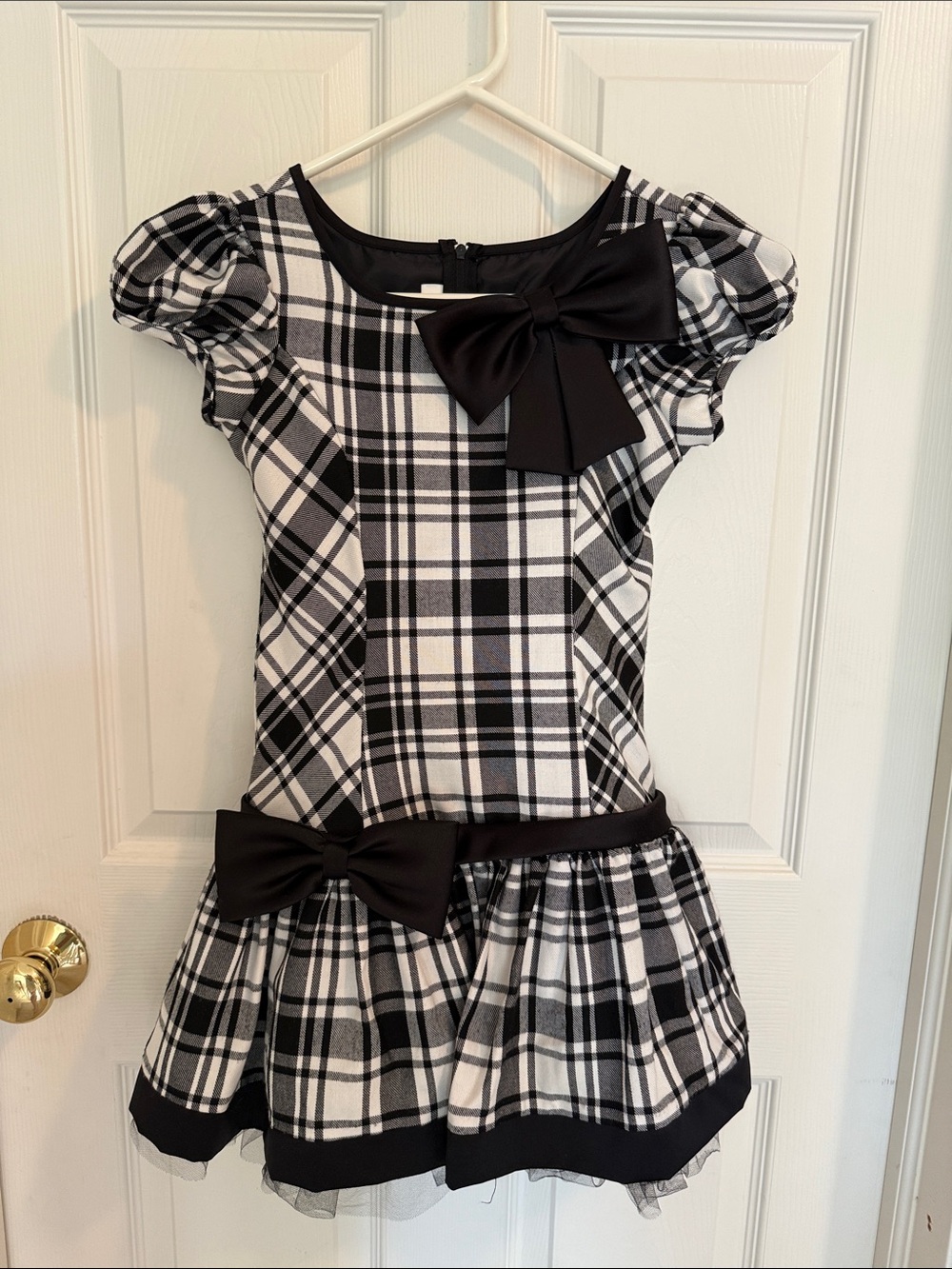 Bonnie Jean Black & White Plaid Bow Kids Dress size 7